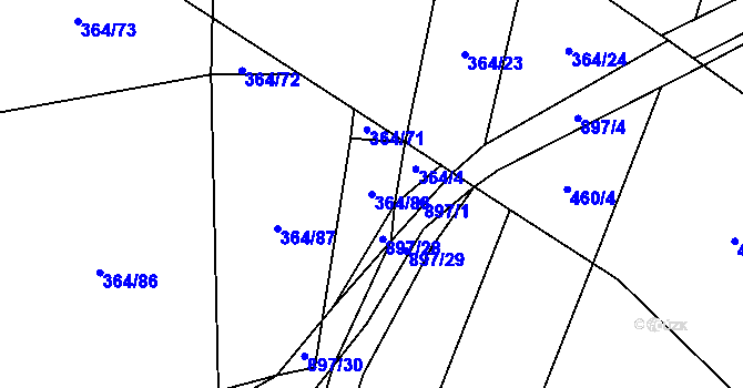 Parcela st. 364/88 v KÚ Kyšice u Plzně, Katastrální mapa