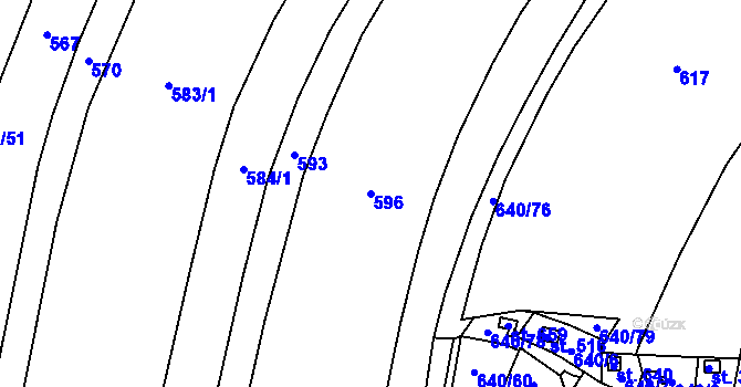 Parcela st. 596 v KÚ Kyšice u Plzně, Katastrální mapa