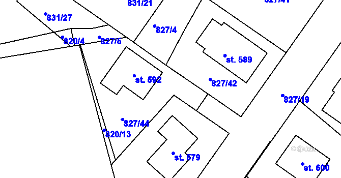 Parcela st. 827/21 v KÚ Kyšice u Plzně, Katastrální mapa