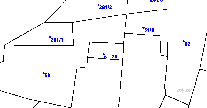 Parcela st. 28 v KÚ Kyšice u Plzně, Katastrální mapa
