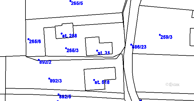 Parcela st. 31 v KÚ Kyšice u Plzně, Katastrální mapa
