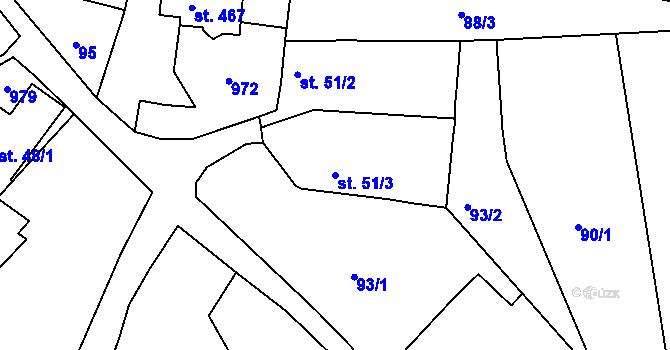 Parcela st. 51/3 v KÚ Kyšice u Plzně, Katastrální mapa