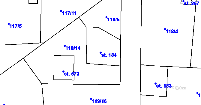 Parcela st. 184 v KÚ Kyšice u Plzně, Katastrální mapa