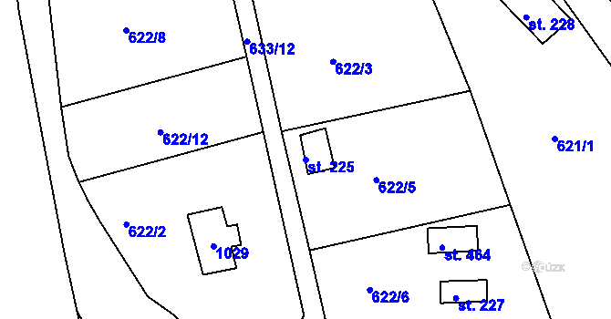 Parcela st. 225 v KÚ Kyšice u Plzně, Katastrální mapa