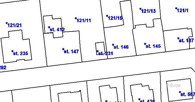Parcela st. 231 v KÚ Kyšice u Plzně, Katastrální mapa