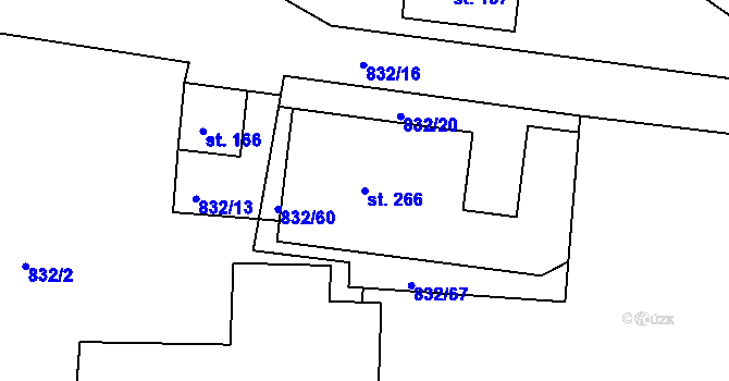 Parcela st. 266 v KÚ Kyšice u Plzně, Katastrální mapa