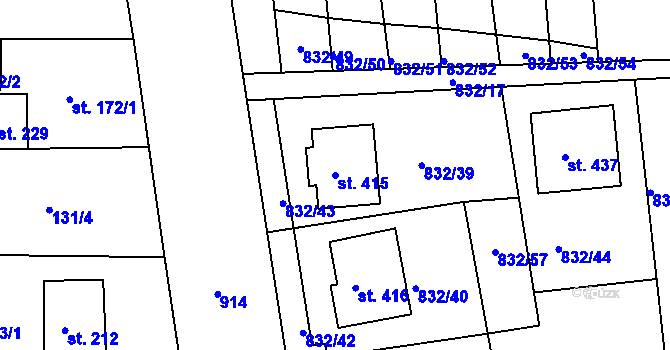 Parcela st. 415 v KÚ Kyšice u Plzně, Katastrální mapa