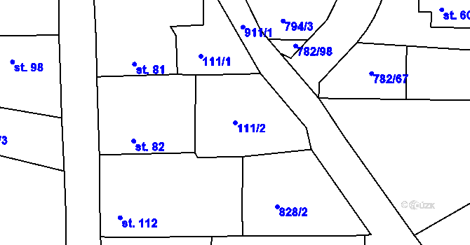 Parcela st. 111/2 v KÚ Kyšice u Plzně, Katastrální mapa