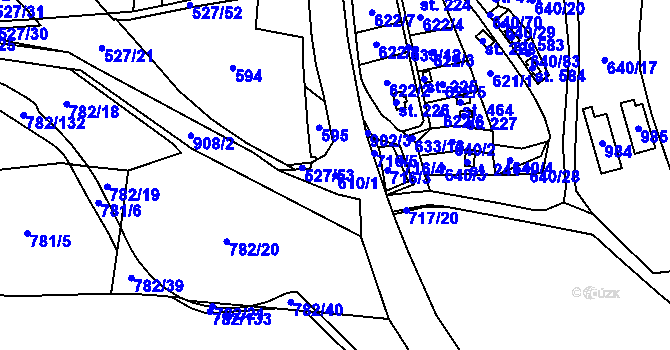 Parcela st. 610/1 v KÚ Kyšice u Plzně, Katastrální mapa