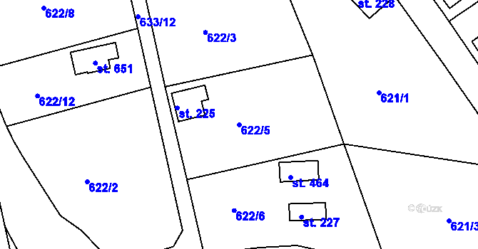 Parcela st. 622/5 v KÚ Kyšice u Plzně, Katastrální mapa