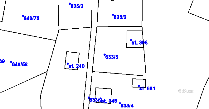 Parcela st. 633/5 v KÚ Kyšice u Plzně, Katastrální mapa