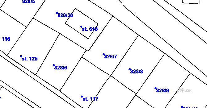 Parcela st. 828/7 v KÚ Kyšice u Plzně, Katastrální mapa