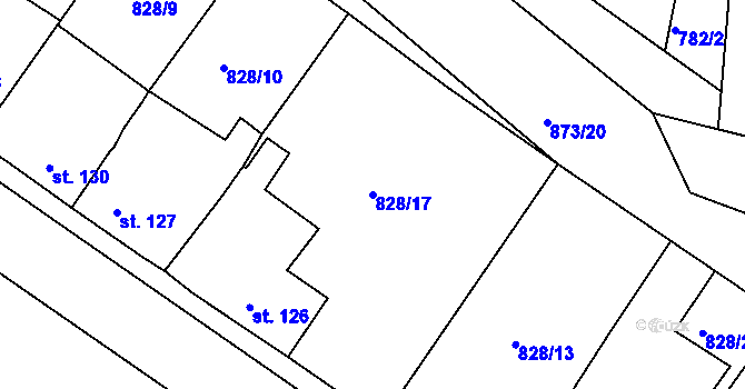 Parcela st. 828/17 v KÚ Kyšice u Plzně, Katastrální mapa