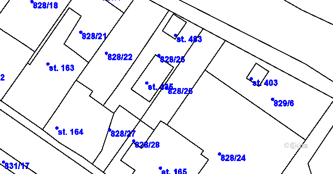 Parcela st. 828/26 v KÚ Kyšice u Plzně, Katastrální mapa
