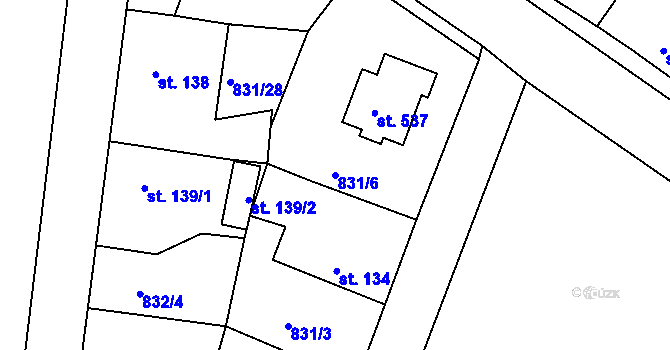 Parcela st. 831/6 v KÚ Kyšice u Plzně, Katastrální mapa