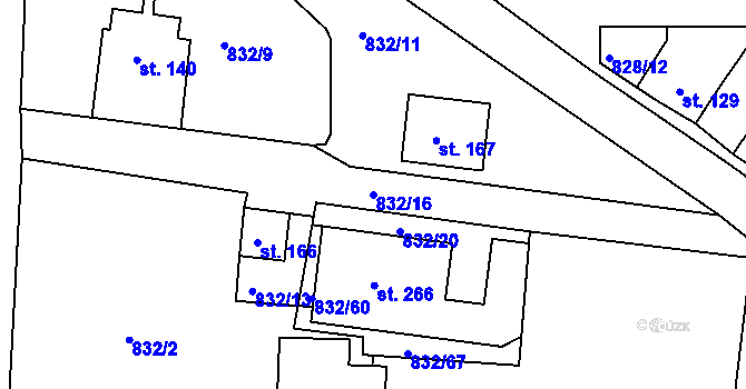 Parcela st. 832/16 v KÚ Kyšice u Plzně, Katastrální mapa
