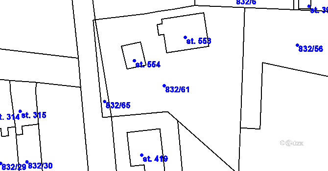 Parcela st. 832/61 v KÚ Kyšice u Plzně, Katastrální mapa