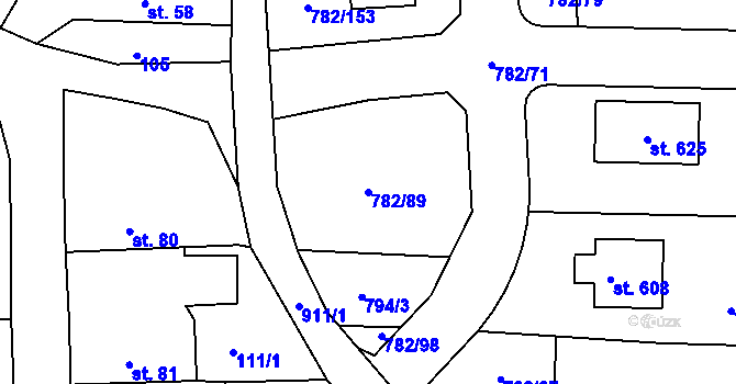 Parcela st. 782/89 v KÚ Kyšice u Plzně, Katastrální mapa