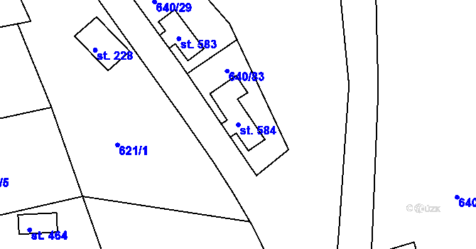 Parcela st. 584 v KÚ Kyšice u Plzně, Katastrální mapa