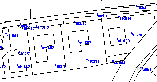 Parcela st. 587 v KÚ Kyšice u Plzně, Katastrální mapa
