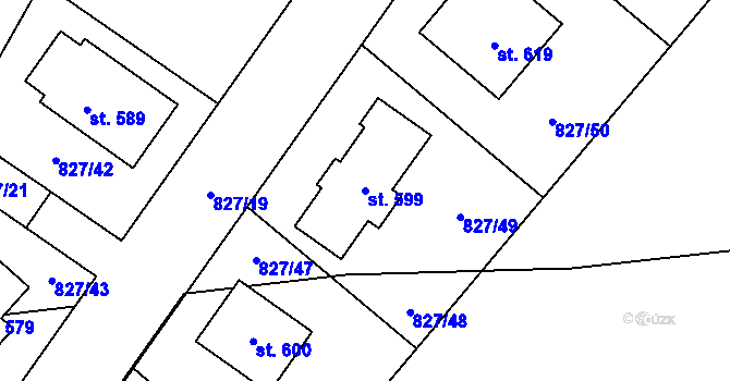 Parcela st. 599 v KÚ Kyšice u Plzně, Katastrální mapa