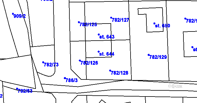 Parcela st. 644 v KÚ Kyšice u Plzně, Katastrální mapa