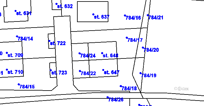 Parcela st. 648 v KÚ Kyšice u Plzně, Katastrální mapa
