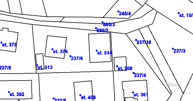 Parcela st. 514 v KÚ Kyšice u Plzně, Katastrální mapa