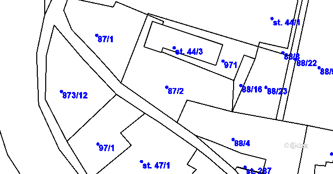 Parcela st. 87/2 v KÚ Kyšice u Plzně, Katastrální mapa