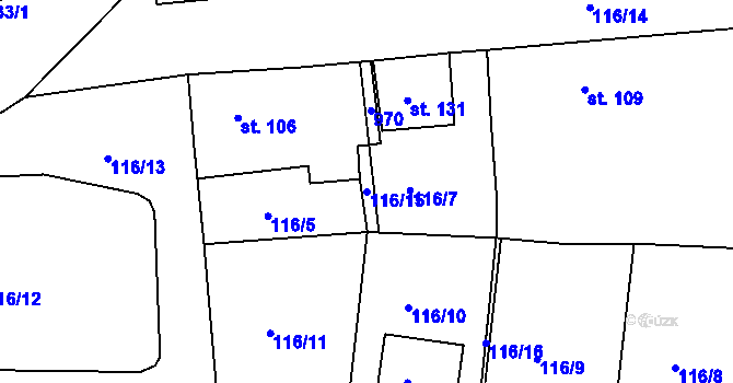Parcela st. 116/15 v KÚ Kyšice u Plzně, Katastrální mapa