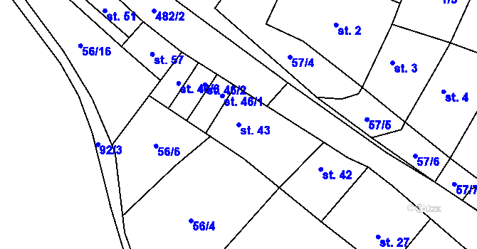 Parcela st. 43 v KÚ Brzánky, Katastrální mapa