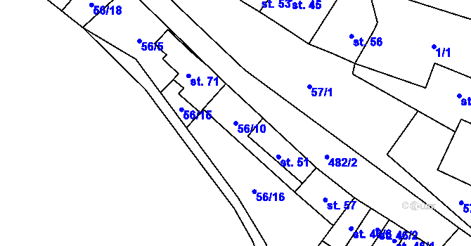 Parcela st. 56/10 v KÚ Brzánky, Katastrální mapa