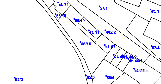 Parcela st. 56/16 v KÚ Brzánky, Katastrální mapa