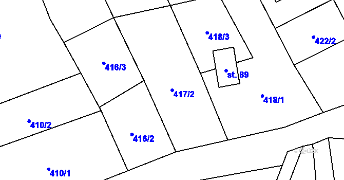 Parcela st. 417/2 v KÚ Brzánky, Katastrální mapa