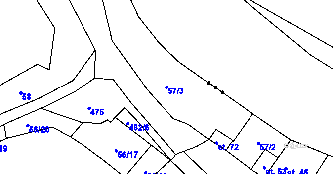 Parcela st. 57/3 v KÚ Brzánky, Katastrální mapa