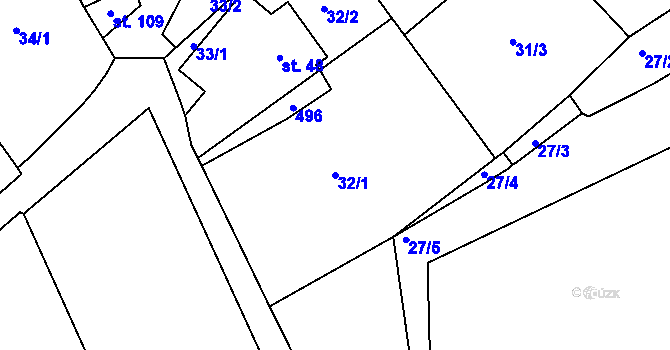 Parcela st. 32/1 v KÚ Brzánky, Katastrální mapa