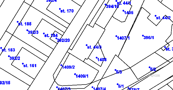 Parcela st. 44/3 v KÚ Kyškovice, Katastrální mapa
