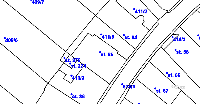 Parcela st. 85 v KÚ Kyškovice, Katastrální mapa