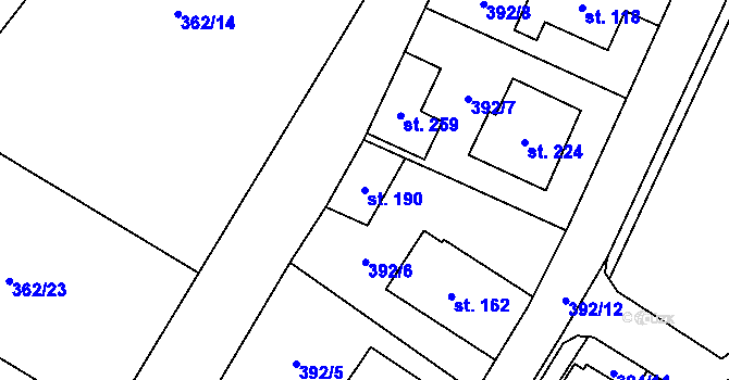 Parcela st. 190 v KÚ Kyškovice, Katastrální mapa