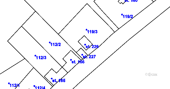 Parcela st. 226 v KÚ Kyškovice, Katastrální mapa
