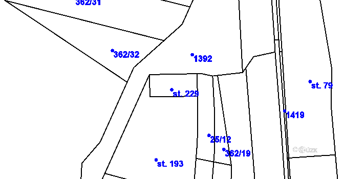 Parcela st. 229 v KÚ Kyškovice, Katastrální mapa