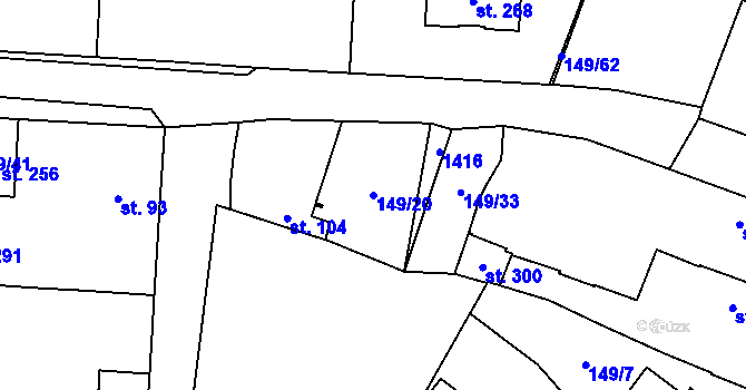 Parcela st. 149/20 v KÚ Kyškovice, Katastrální mapa
