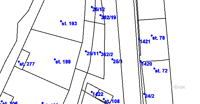 Parcela st. 362/2 v KÚ Kyškovice, Katastrální mapa