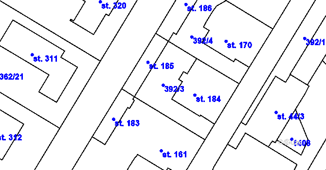 Parcela st. 392/3 v KÚ Kyškovice, Katastrální mapa