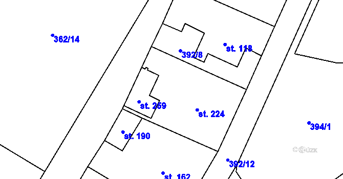 Parcela st. 392/7 v KÚ Kyškovice, Katastrální mapa
