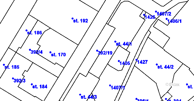 Parcela st. 392/19 v KÚ Kyškovice, Katastrální mapa