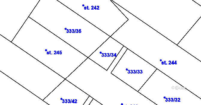 Parcela st. 333/34 v KÚ Kyškovice, Katastrální mapa