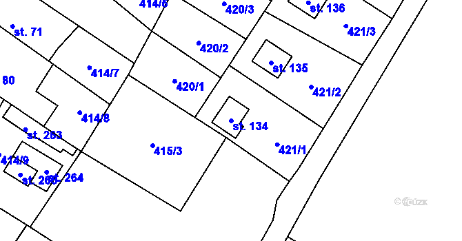 Parcela st. 134 v KÚ Kyškovice, Katastrální mapa
