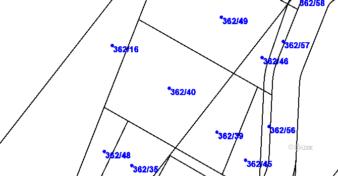 Parcela st. 362/40 v KÚ Kyškovice, Katastrální mapa
