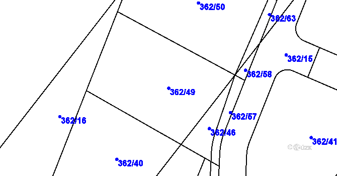 Parcela st. 362/49 v KÚ Kyškovice, Katastrální mapa